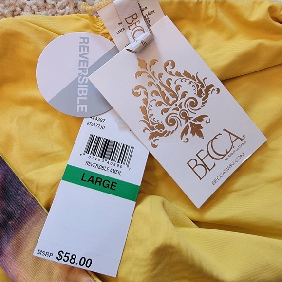 BECCA Bikini Bottom Paint Print Reversible Ruched Booty Size Large NWT - Picture 2 of 9